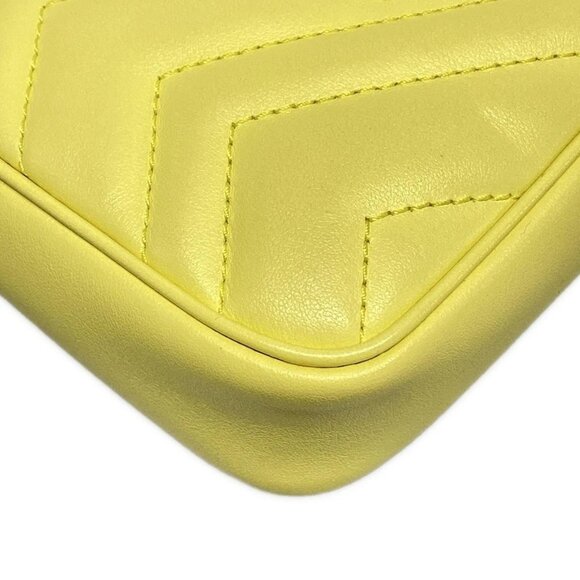 Auth GUCCI GG Marmont Quilted Leather Super Mini Bag 476433 Yellow Light Leather - Picture 4 of 16